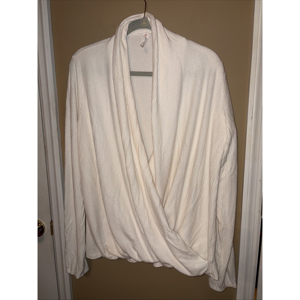 Anthropologie Daily Practice XL Cream Wrap Crossover Top Thermal Ribbed Ballet
